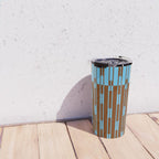 Geometric Two-Tone Geo Chain Pattern in Sky Blue and Chestnut Brown Travel Mug Gallery Image 4