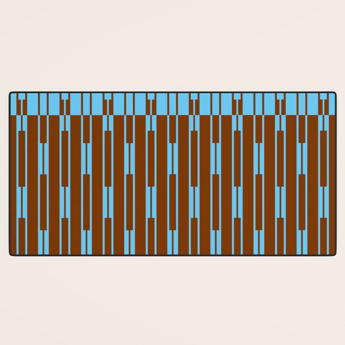 Geometric Two-Tone Geo Chain Pattern in Sky Blue and Chestnut Brown Desk Mat Gallery Image 3