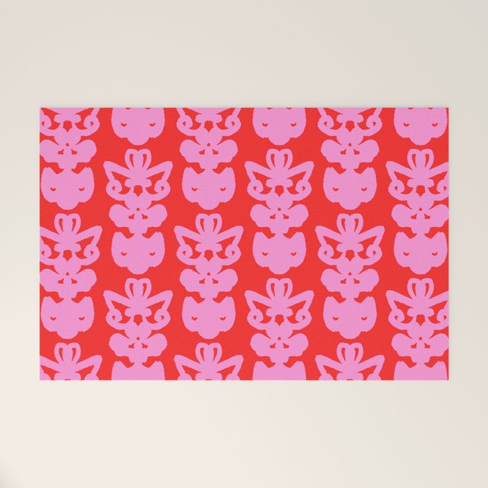 Willoughby Cottage Bold Preppy Pink and Red Traditional Contemporary Pattern Welcome Mat Gallery Image 1