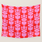 Willoughby Cottage Bold Preppy Pink and Red Traditional Contemporary Pattern Wall Tapestry Gallery Image 4