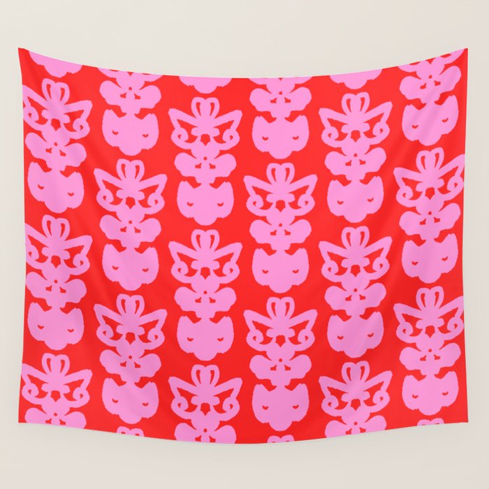 Willoughby Cottage Bold Preppy Pink and Red Traditional Contemporary Pattern Wall Tapestry Gallery Image 4