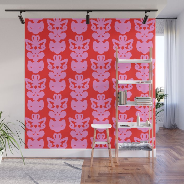 Willoughby Cottage Bold Preppy Pink and Red Traditional Contemporary Pattern Wall Mural Gallery Image 1