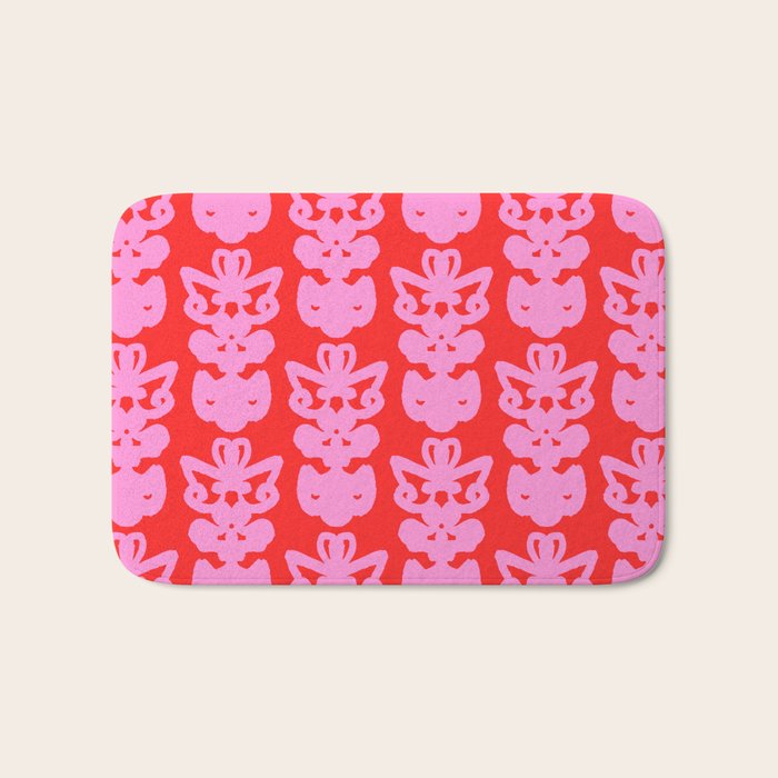 Willoughby Cottage Bold Preppy Pink and Red Traditional Contemporary Pattern Bath Mat Gallery Image 1