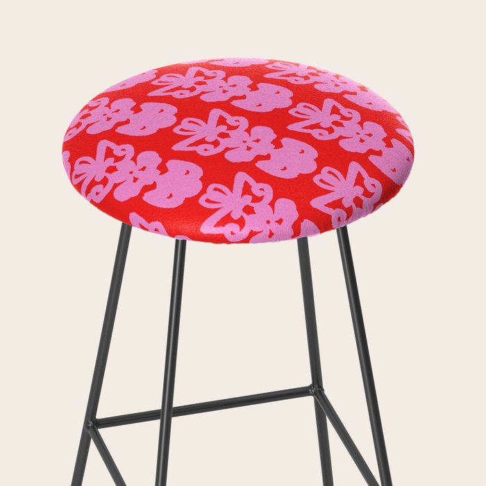 Willoughby Cottage Bold Preppy Pink and Red Traditional Contemporary Pattern Stool Gallery Image 2