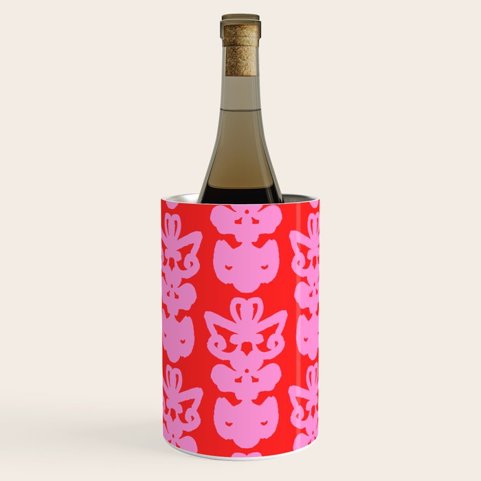 Willoughby Cottage Bold Preppy Pink and Red Traditional Contemporary Pattern Wine Chiller Gallery Image 3