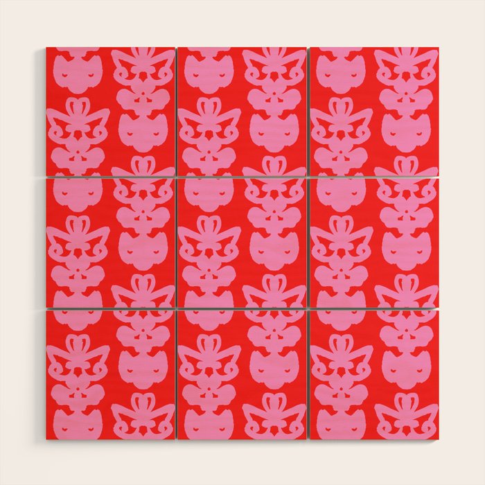 Willoughby Cottage Bold Preppy Pink and Red Traditional Contemporary Pattern Wood Wall Art Gallery Image 1