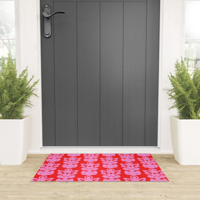 Willoughby Cottage Bold Preppy Pink and Red Traditional Contemporary Pattern Welcome Mat Gallery Image 3