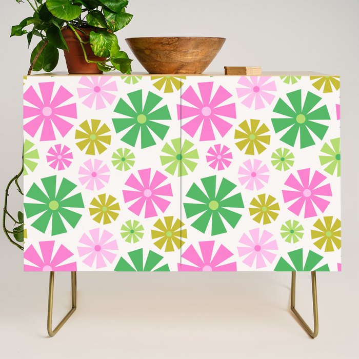 Retro Pinwheel Snowflakes - Green & Pink Credenza Gallery Image 1