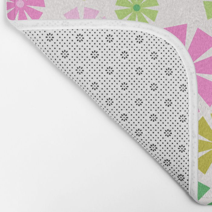 Retro Pinwheel Snowflakes - Green & Pink Bath Mat Gallery Image 2