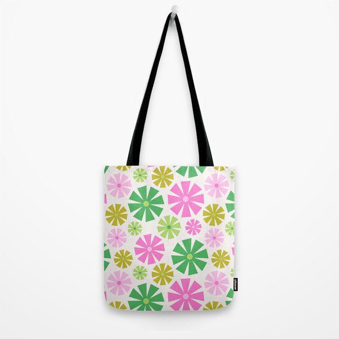 Retro Pinwheel Snowflakes - Green & Pink Tote Bag Gallery Image 2