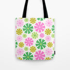 Retro Pinwheel Snowflakes - Green & Pink Tote Bag Gallery Image 1