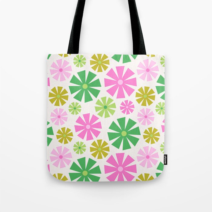 Retro Pinwheel Snowflakes - Green & Pink Tote Bag Gallery Image 1