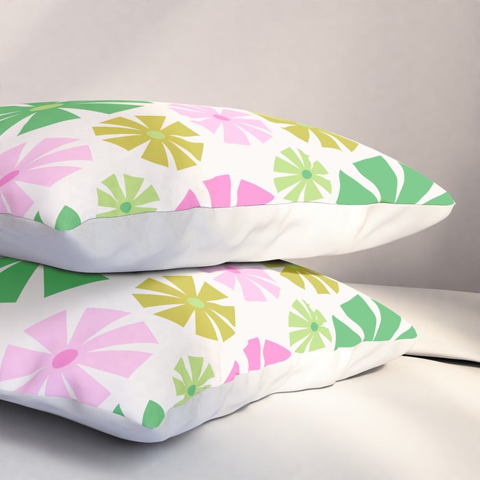 Retro Pinwheel Snowflakes - Green & Pink Pillow Sham Gallery Image 3