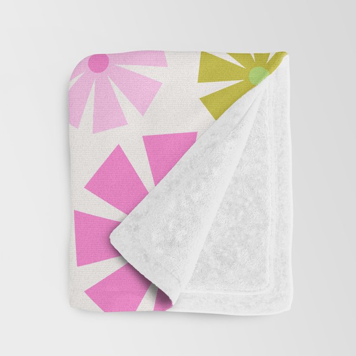 Retro Pinwheel Snowflakes - Green & Pink Throw Blanket Gallery Image 3