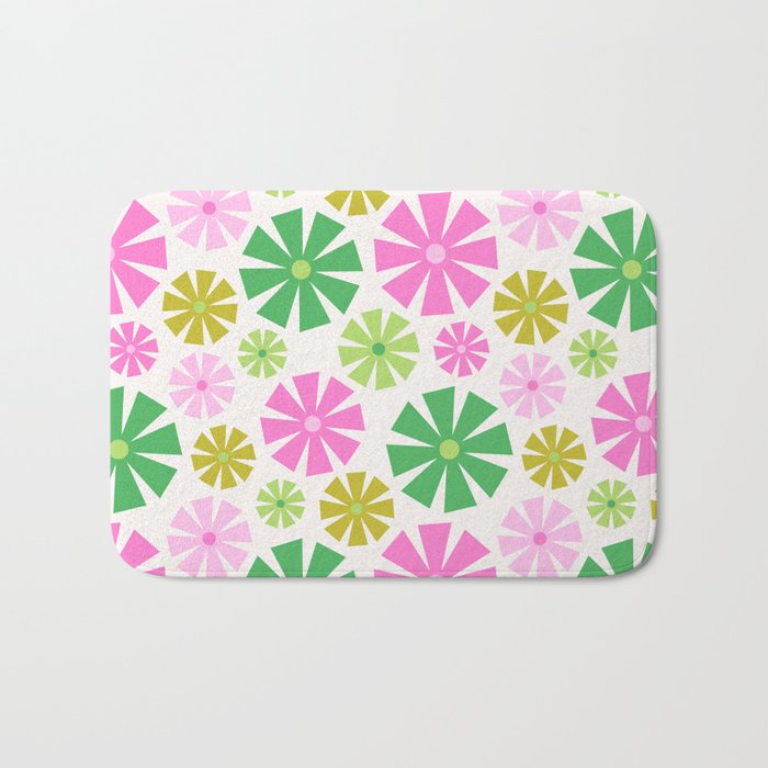 Retro Pinwheel Snowflakes - Green & Pink Bath Mat Gallery Image 1