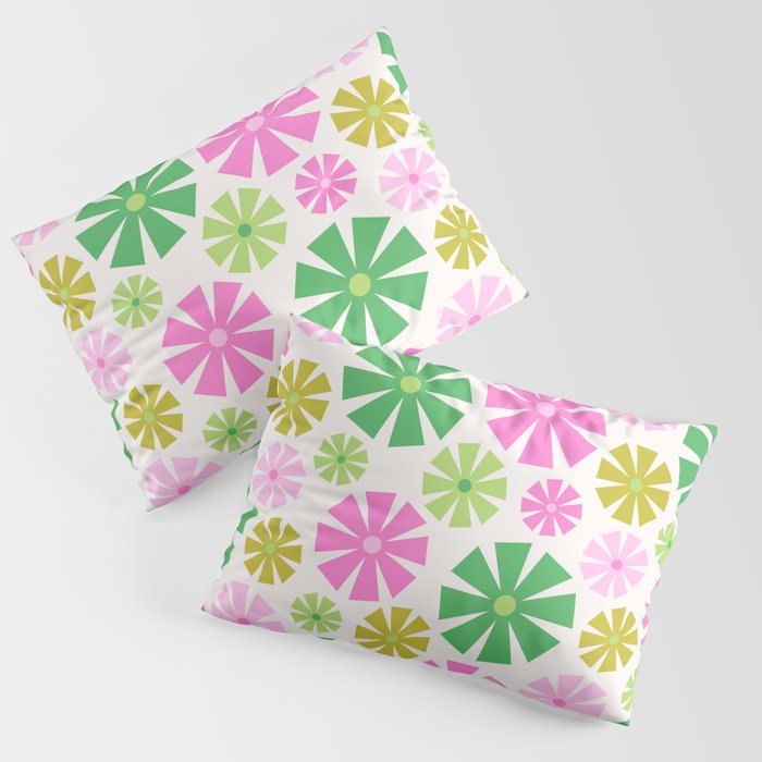 Retro Pinwheel Snowflakes - Green & Pink Pillow Sham Gallery Image 3