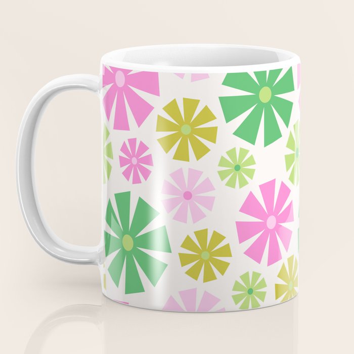 Retro Pinwheel Snowflakes - Green & Pink Coffee Mug Gallery Image 3