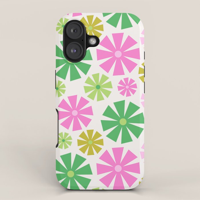 Retro Pinwheel Snowflakes - Green & Pink iPhone Case Gallery Image 1