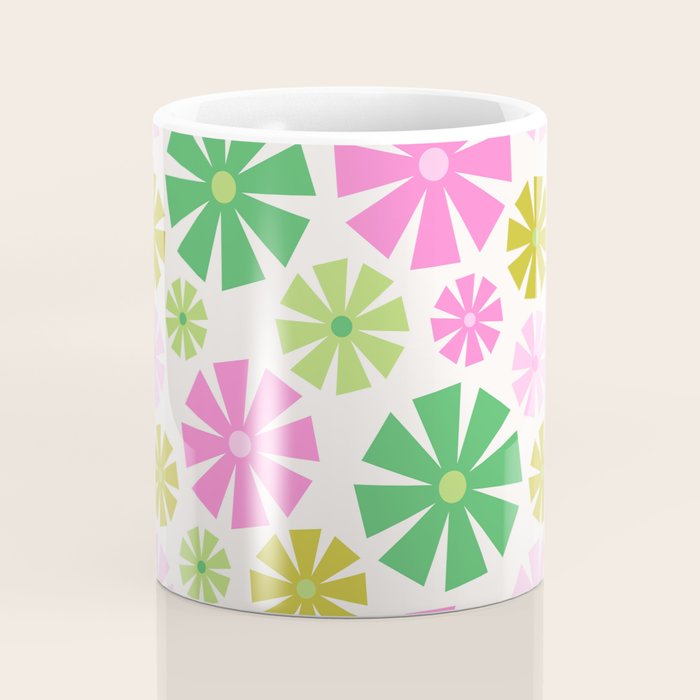Retro Pinwheel Snowflakes - Green & Pink Coffee Mug Gallery Image 4