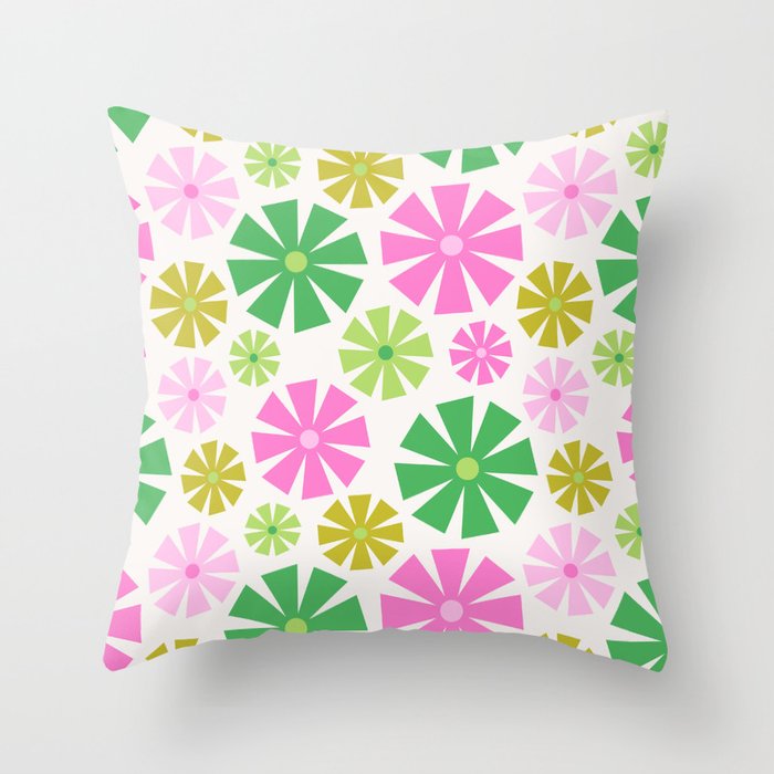 Retro Pinwheel Snowflakes - Green & Pink Throw Pillow Gallery Image 6