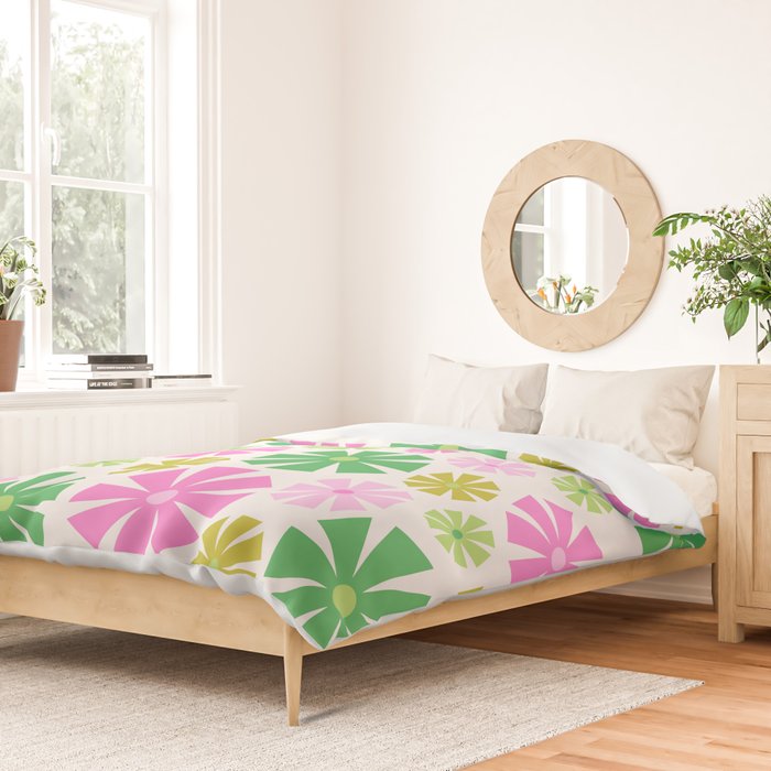 Retro Pinwheel Snowflakes - Green & Pink Duvet Cover Gallery Image 2