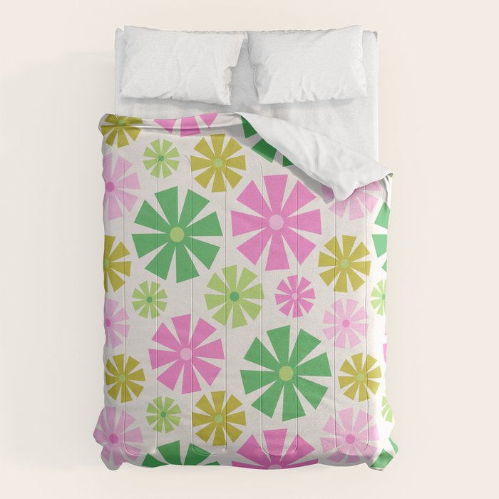 Retro Pinwheel Snowflakes - Green & Pink Comforter Gallery Image 6