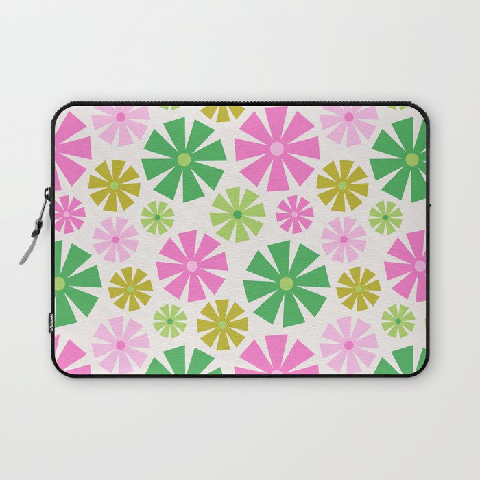 Retro Pinwheel Snowflakes - Green & Pink Laptop Sleeve Gallery Image 1
