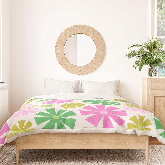 Retro Pinwheel Snowflakes - Green & Pink Duvet Cover Gallery Image 3