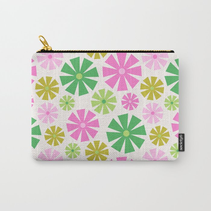 Retro Pinwheel Snowflakes - Green & Pink Carry All Pouch Gallery Image 1