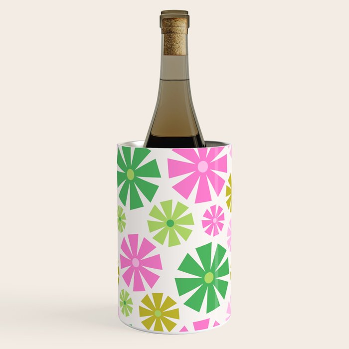 Retro Pinwheel Snowflakes - Green & Pink Wine Chiller Gallery Image 1