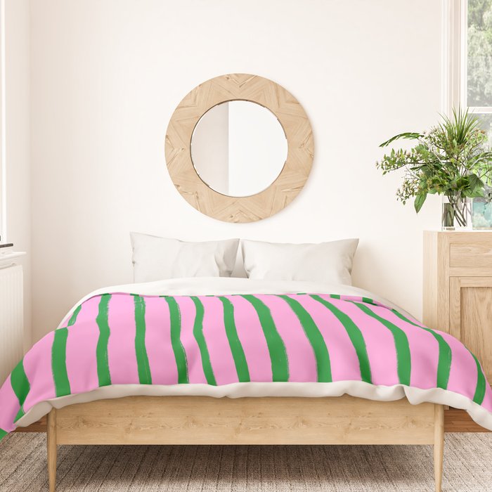 Green and Pink Brush Stroke Stripes Duvet Cover Gallery Image 3