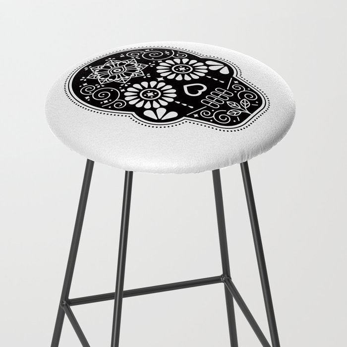 DÃ­a de Muertos Calavera â¢ Mexican Sugar Skull - Black Palette Stool Gallery Image 2
