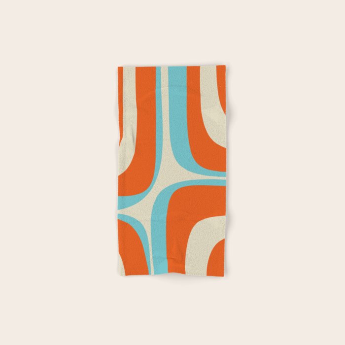 Mid Century Modern Retro Groove Modernist Abstract Pattern in Orange Blue Beige Bath Towel Gallery Image 1
