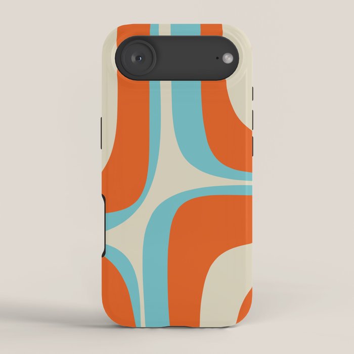 Mid Century Modern Retro Groove Modernist Abstract Pattern in Orange Blue Beige iPhone Case Gallery Image 2