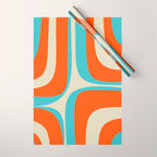 Mid Century Modern Retro Groove Modernist Abstract Pattern in Orange Blue Beige Wrapping Paper Gallery Image 1