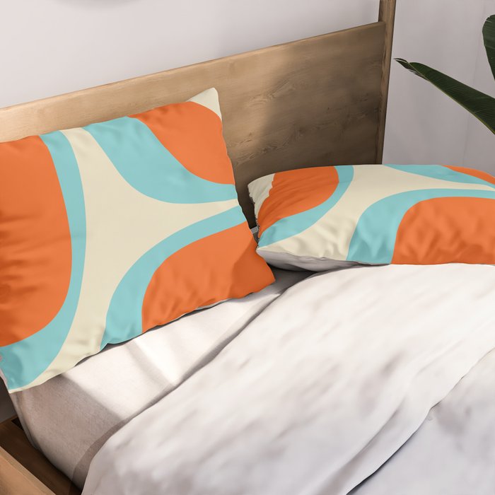 Mid Century Modern Retro Groove Modernist Abstract Pattern in Orange Blue Beige Pillow Sham Gallery Image 2