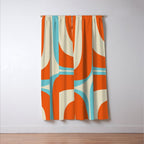 Mid Century Modern Retro Groove Modernist Abstract Pattern in Orange Blue Beige Window Curtain Gallery Image 3