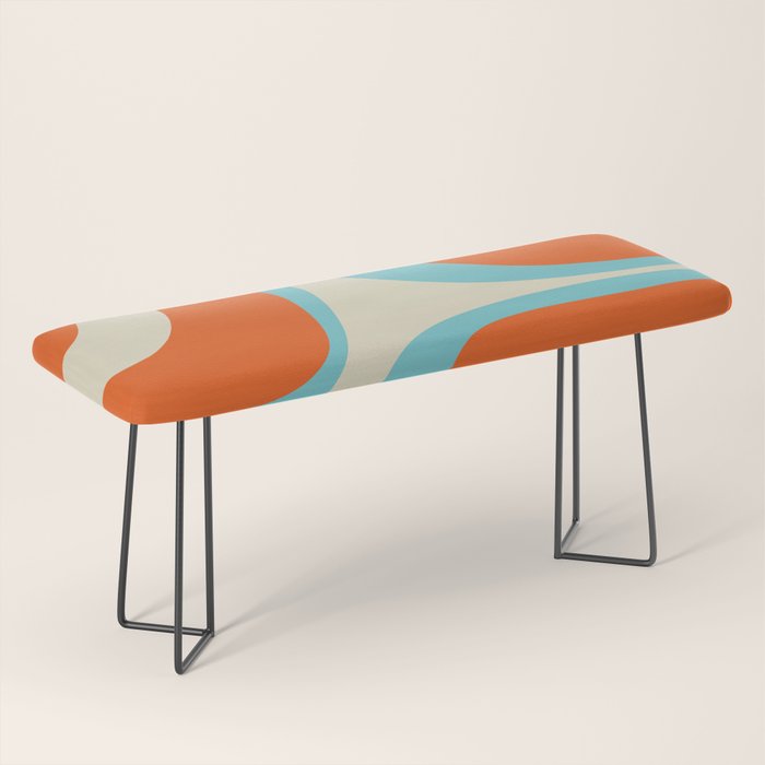 Mid Century Modern Retro Groove Modernist Abstract Pattern in Orange Blue Beige Bench Gallery Image 1