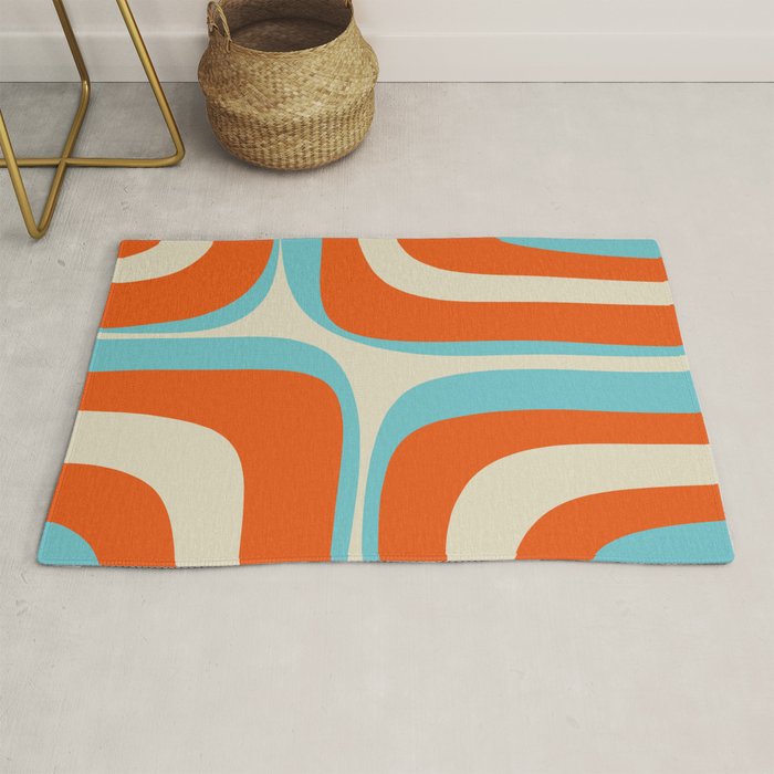 Mid Century Modern Retro Groove Modernist Abstract Pattern in Orange Blue Beige Rug Gallery Image 1