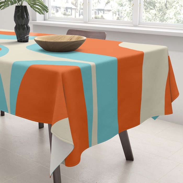 Mid Century Modern Retro Groove Modernist Abstract Pattern in Orange Blue Beige Tablecloth Gallery Image 3