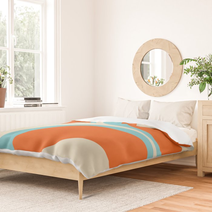 Mid Century Modern Retro Groove Modernist Abstract Pattern in Orange Blue Beige Duvet Cover Gallery Image 2