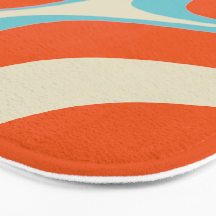 Mid Century Modern Retro Groove Modernist Abstract Pattern in Orange Blue Beige Bath Mat Gallery Image 3