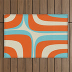 Mid Century Modern Retro Groove Modernist Abstract Pattern in Orange Blue Beige Outdoor Rug Gallery Image 1