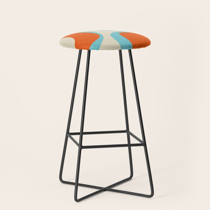 Mid Century Modern Retro Groove Modernist Abstract Pattern in Orange Blue Beige Stool Gallery Image 1