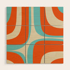 Mid Century Modern Retro Groove Modernist Abstract Pattern in Orange Blue Beige Wood Wall Art Gallery Image 1