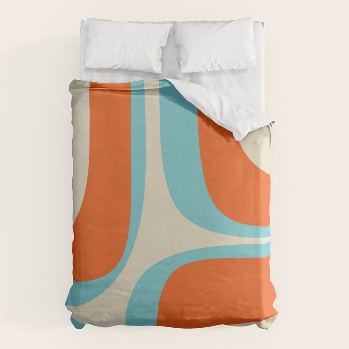 Mid Century Modern Retro Groove Modernist Abstract Pattern in Orange Blue Beige Duvet Cover Gallery Image 1