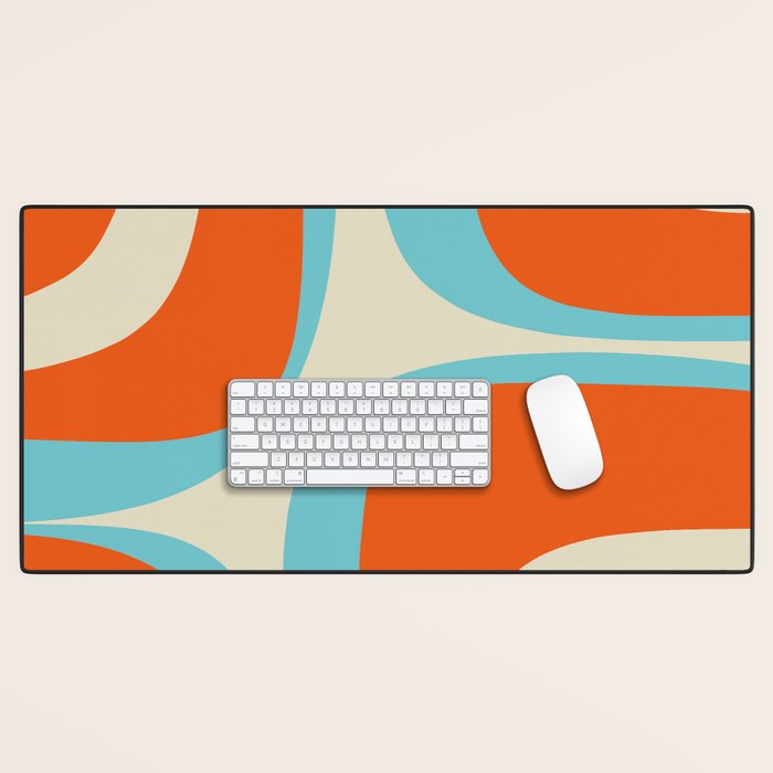 Mid Century Modern Retro Groove Modernist Abstract Pattern in Orange Blue Beige Desk Mat Gallery Image 1