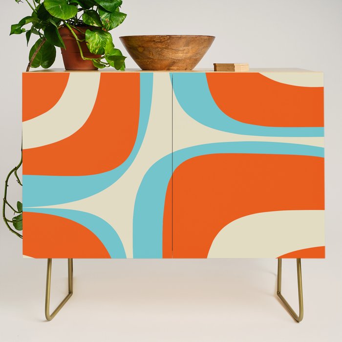 Mid Century Modern Retro Groove Modernist Abstract Pattern in Orange Blue Beige Credenza Gallery Image 1