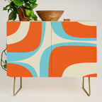 Mid Century Modern Retro Groove Modernist Abstract Pattern in Orange Blue Beige Credenza Gallery Image 1