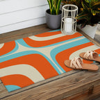 Mid Century Modern Retro Groove Modernist Abstract Pattern in Orange Blue Beige Outdoor Rug Gallery Image 2